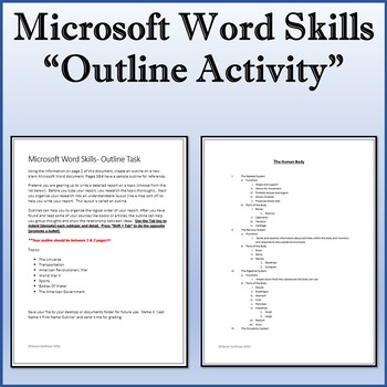 Preview of Creating an Outline Lesson Activity for Teaching Microsoft Word Skills