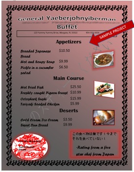 Preview of Restaurant Menu Lesson Activity for Teaching Microsoft Word Skills