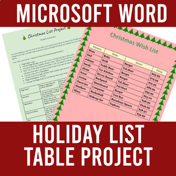 Preview of Microsoft Word Christmas Holiday List Project | Tables, Formatting, etc.