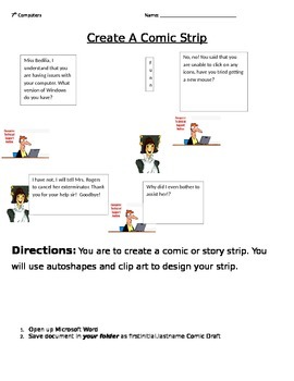 Preview of Microsoft Word- Comic Strip Assignment Using Autoshapes