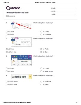 Preview of Microsoft Word Home Tools Quiz