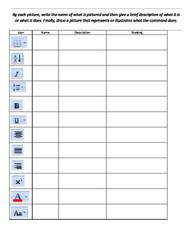 Preview of Microsoft Word Icon Identification Worksheet