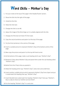 Preview of Microsoft Word Activity Worksheet – Mothers Day Computer Keyboard Skills