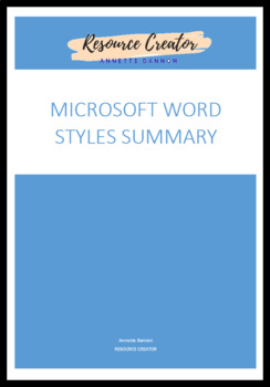 Preview of Microsoft Word Styles Summary Sheet