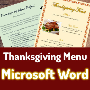 Preview of Microsoft Word Thanksgiving Holiday Project | Menu - Instructions, Rubric