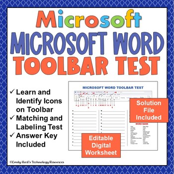 Preview of MICROSOFT WORD: Test Over Home Ribbon Toolbar Buttons & Commands - DIGITAL