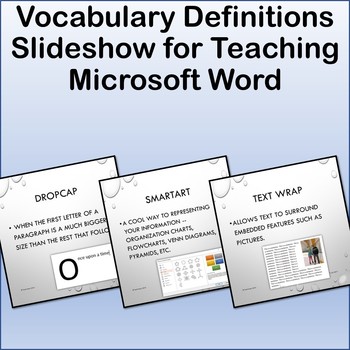 Preview of Vocabulary Definitions Slideshow for Teaching Microsoft Word