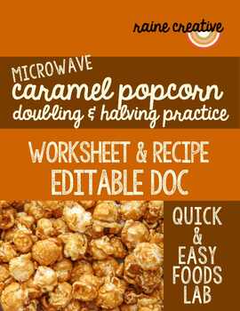 Preview of Microwave Caramel Popcorn Lab - Worksheet & Recipe - Measurement Practice