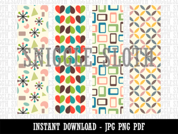 Mid Century Shapes Seamless Pattern Background Digital Paper Download JPG PDF PNG File for Commercial Use