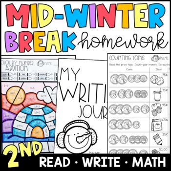Preview of Mid-Winter Break Homework for 2nd Grade - Reading, Writing, and Math Practice