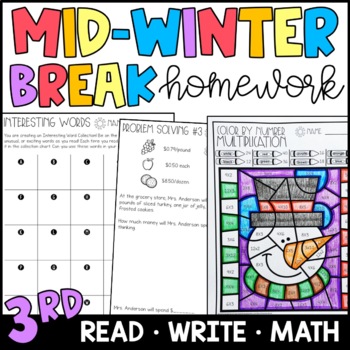 Preview of Mid-Winter Break Homework for 3rd Grade - Reading, Writing, and Math Practice