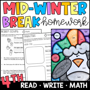 Preview of Mid-Winter Break Homework for 4th Grade - Reading, Writing, and Math Practice
