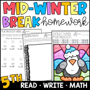 Preview of Mid-Winter Break Homework for 5th Grade - Reading, Writing, and Math Practice