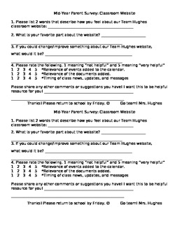 Preview of Mid-Year Parent Survey: Our Classroom Website