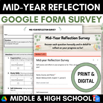 Preview of Mid-Year Survey Reflection Google Form Middle High School SEL | Self-Assessment