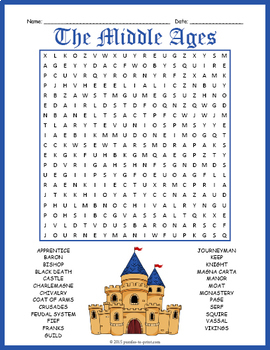 Preview of (4th, 5th, 6th, 7th Grade) THE MIDDLE AGES Word Search Puzzle Worksheet Activity