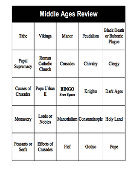 Preview of Day 040_Middle Ages Bingo Review Activity_Only Bingo Cards