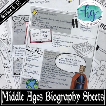 Preview of Middle Ages Blank Biography Pages (Print and Digital)