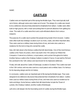 Preview of Middle Ages: Castles Reading and Questions