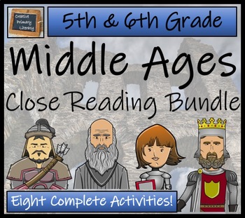 Preview of Middle Ages Close Reading Comprehension Bundle | 5th Grade & 6th Grade