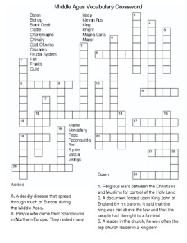 Middle Ages Crossword by Northeast Education TPT