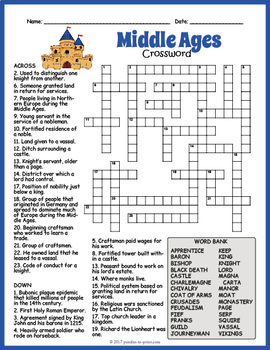 Middle Ages Crossword Puzzle by Puzzles to Print TpT