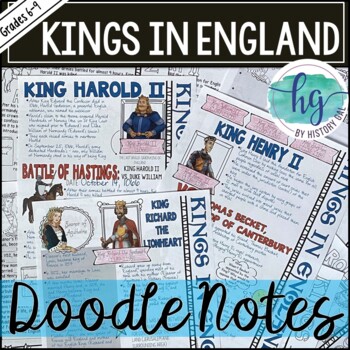 Preview of Middle Ages Doodle Notes Set 5 for Kings of England (Print & Digital)