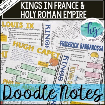 Preview of Middle Ages Doodle Notes Set 6 for Kings of France & Holy Roman Empire
