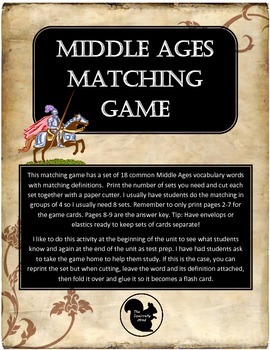 Preview of Middle Ages Feudalism Matching Game or Flash Cards