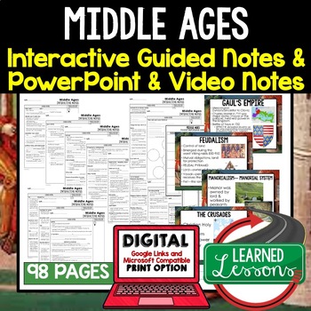 Preview of Middle Ages Guided Notes and PowerPoints, Interactive Notebooks, Google