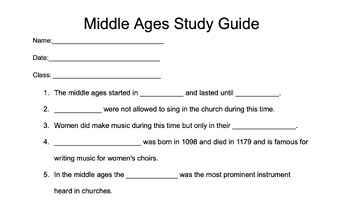 Preview of Middle Ages Music Appreciation Study Guide