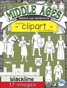 Preview of Middle Ages People and Artifacts Clip Art (BLACKLINE ONLY)