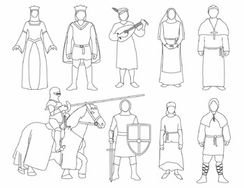 medieval people clipart black and white