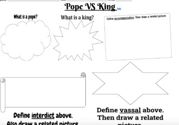 Preview of Middle Ages Pope Versus King Reading and Activity Handout