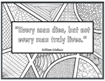 Preview of Middle Ages - Quotes by William Wallace with Zentangles to Color