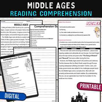 Preview of Middle Ages Reading Comprehension Passage Quiz,Digital and Printable
