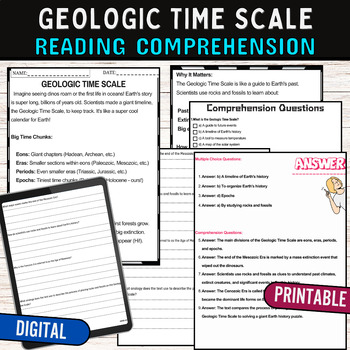 Preview of Geologic Time Scale Reading Comprehension Passage Quiz,Digital and Printable