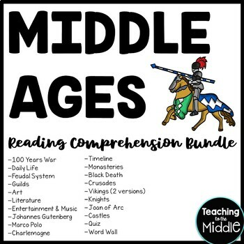 Preview of Middle Ages Reading Comprehension Worksheet Bundle Medieval Times Dark Ages