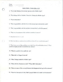 Preview of Middle Ages Study Guide, Test, and Answer Key