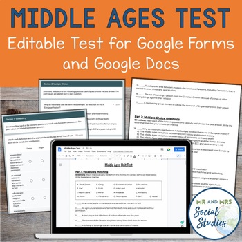 Preview of Middle Ages Test for Google Drive | Medieval Europe Study Guide and Unit Test