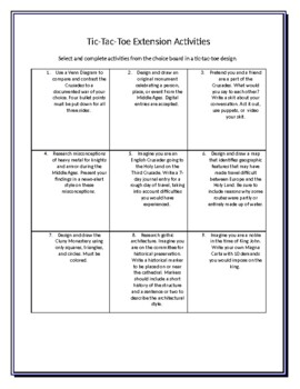 Preview of Middle Ages Tic-Tac-Toe Activity Choice Board