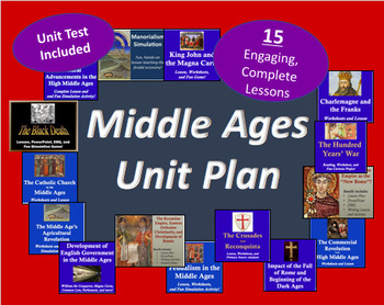 Preview of Middle Ages Unit Bundle - 15 Lessons Plus Unit Test! 192 Pages of Material!
