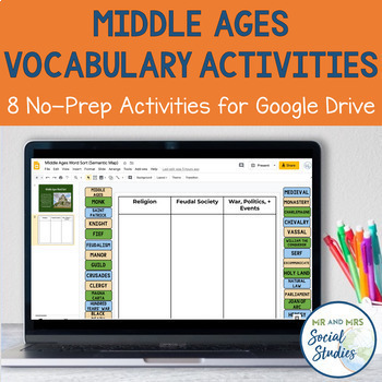 Preview of Middle Ages Vocabulary Activities for Google Drive | Medieval Europe