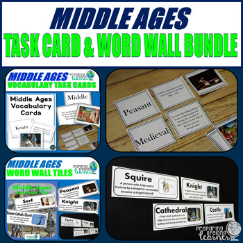 Preview of Middle Ages Vocabulary Task Card & Word Wall Tile Bundle