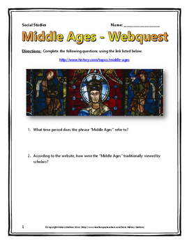 Preview of Middle Ages - Webquest with Key (History.com)