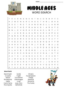 Preview of Middle Ages Word Search with Answer Key