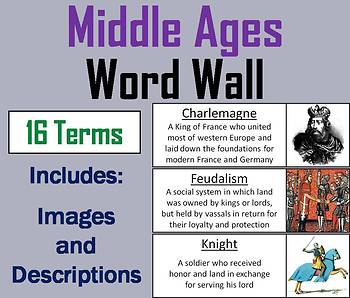 Preview of The Middle Ages Word Wall Cards (Medieval Europe: Feudalism, Crusades, Knights)