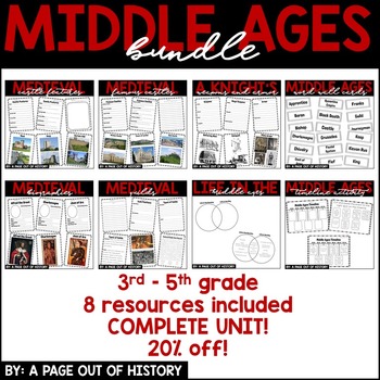 Preview of Middle Ages Worksheets Social Studies Bundle
