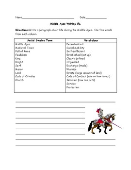 Preview of Middle Ages Writing (2 Worksheets)