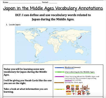 Preview of Middle Ages in Japan Vocabulary Annotations Activity